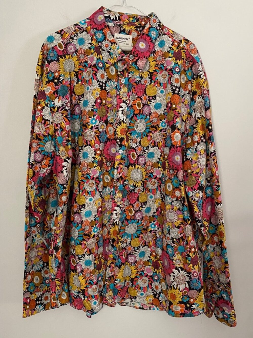 Tunevuse Floral Button-Up Shirt Regular Fit 3XL 100% Cotton Multicolor Long Slee